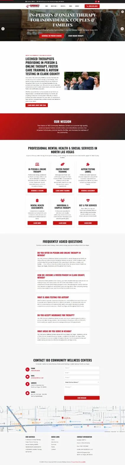 180 Counseling and Wellness website after redesign — clean, trustworthy, conversion-focused layout